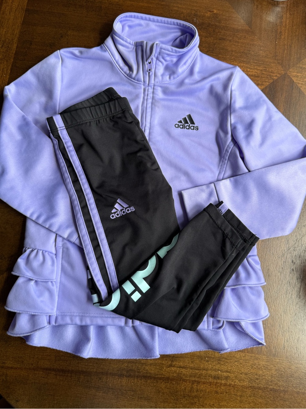adidas Little Girls Long Sleeve Zip Front Ruffle Tricot Jacket and Tight Set 3T